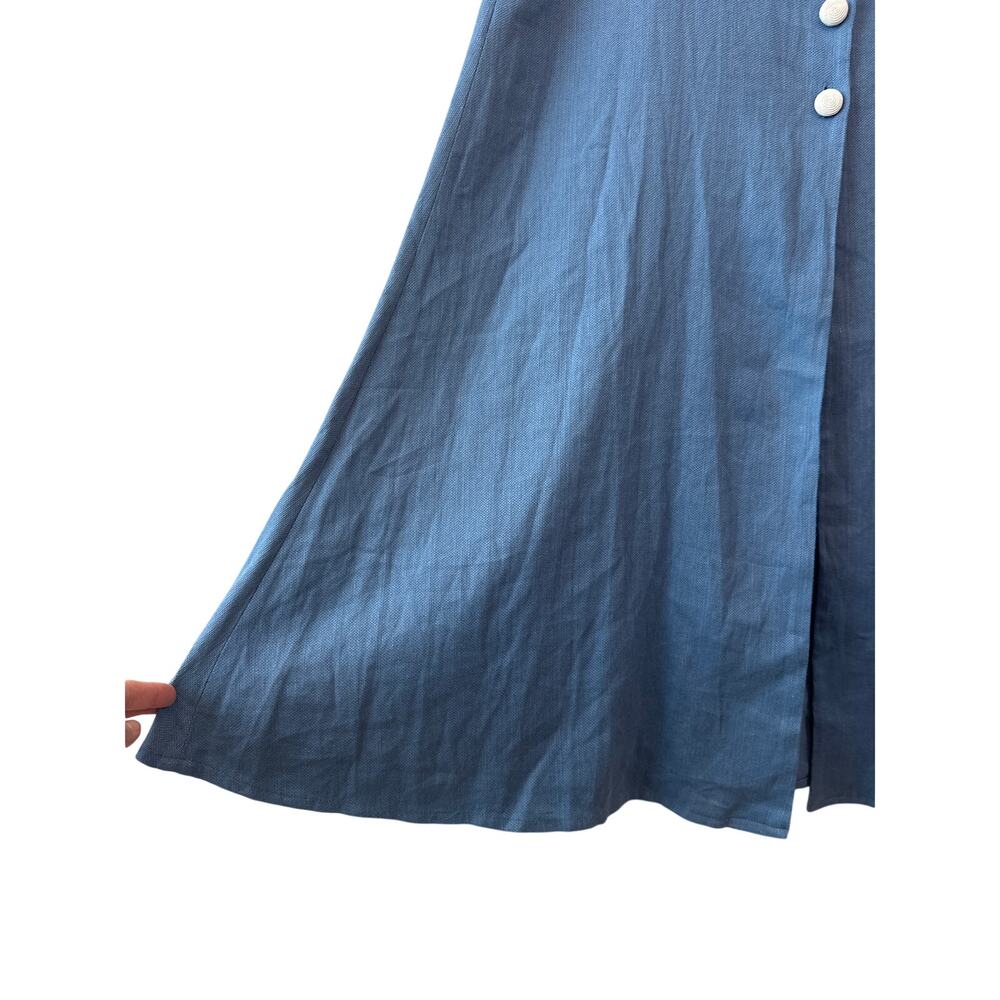 Alexis Jameela Shell Blue Linen Maxi Dress Tie Front Button Size L - Picture 13 of 16